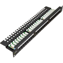 PULSAR RP-U24V5 19" patch panel; 24 port; cat5e; árnyékolatlan; tehermentesítővel; 90 fokos modulok