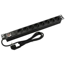 NESTRON NRPD-SH-108SP 19" elosztósáv kapcsolóval; 8 Shuko csatlakozó; túlfeszültség védelem