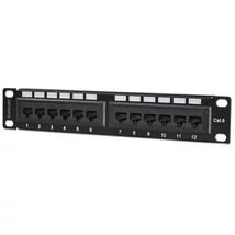 MANHATTAN 720748 Patch panel - CAT6 UTP árnyékolatlan patch panel, 12 portos, 10" 1U, Fekete