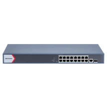 HIKVISION DS-3E1518P-EI(V2) 18 portos PoE switch ; 16 PoE + 1 kombinált uplink port + 1 SFP uplink port; menedzselhető