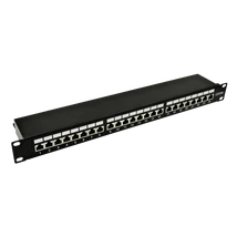 NESTRON NRPP-RJ45-224SF-H 19" patch panel; 24 port; Cat6A; árnyékolt; tehermentesítővel; dual IDC