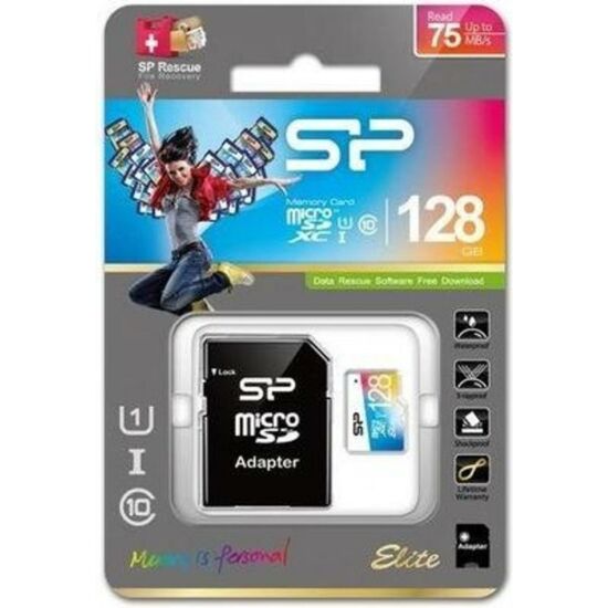 SILICON POWER SP128GBSTXBU1V20SP MicroSD kártya - 128GB microSDXC Elite UHS-1 U1 + adapter
