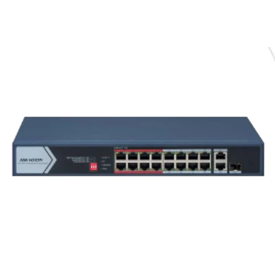 HIKVISION DS-3E0318P-E/M (C) 18 portos PoE switch ; 16 PoE + 1 RJ45 uplink port + 1 kombinált uplink