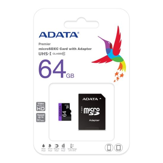 ADATA AUSDX64GUICL10-RA1 MicroSD kártya - 64GB microSDXC UHS-I Class10 + adapter