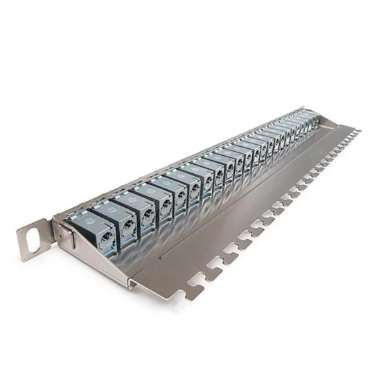KELINE KEP-C6A-S-HD-05 Patch panel HD, Kategória 6A, 24xRJ45/s, ezüst, csatlakozókkal, 0,5U