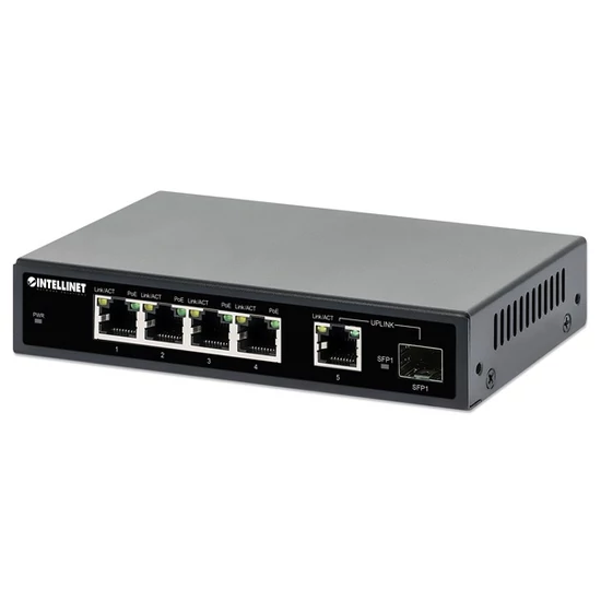 MANHATTAN 561822 Switch PoE - 5 port, 4db 1Gbps PoE+ + 1 SFP port, 802.3at/af, 91W