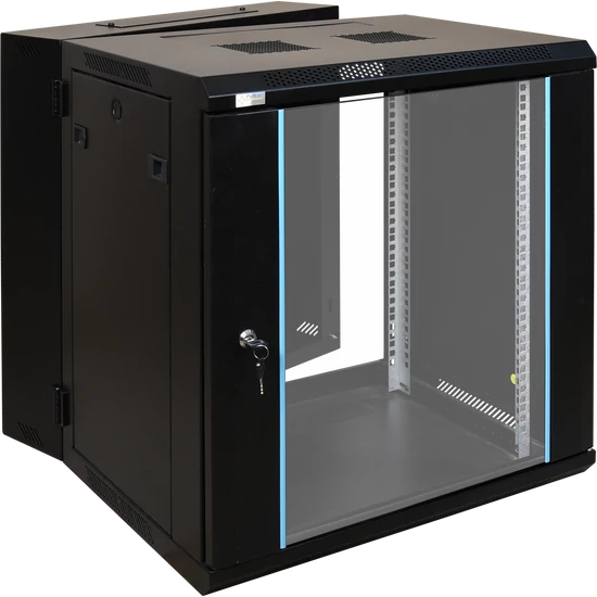 PULSAR RWD1266 19" 12U 600x600 fali rack szekrény; kiforgatható; készre szerelt; fekete