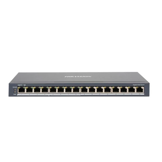 HIKVISION DS-3E0516P-O 16 portos Gbit PoE switch ; 8 PoE + 8 nem-PoE port; nem menedzselhető