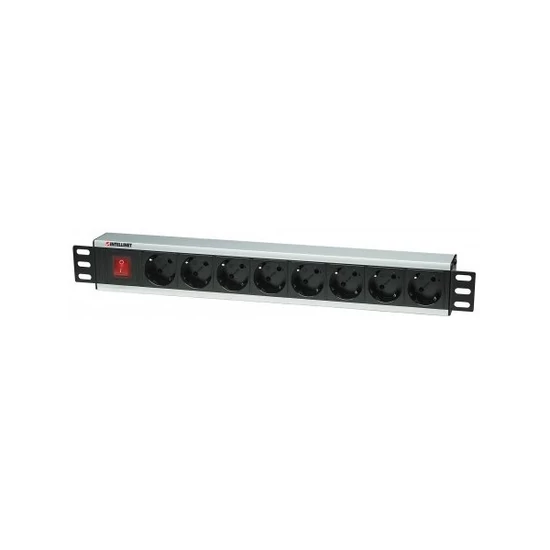MANHATTAN 207157 elosztó - 19" 1,5U Rackmount elosztó, 8 aljzat, LED fény, 3m, ki-be kapcsológomb