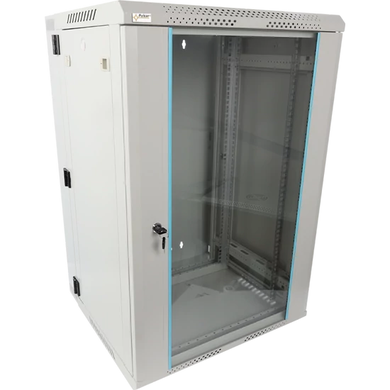 PULSAR RWDA1865-G 19" 18U 600x550 fali rack szekrény; kiforgatható; lapraszerelt; szürke; könnyített