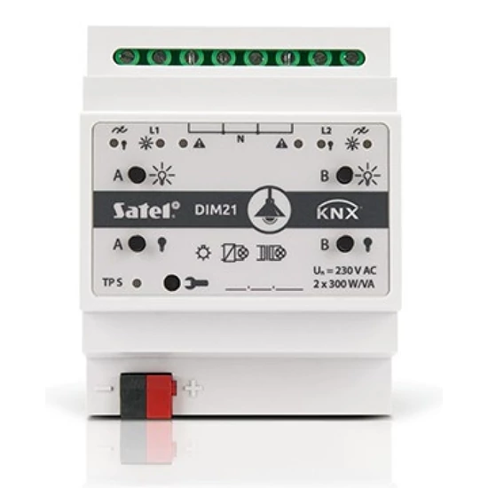 SATEL KNX-DIM 21 Univerzális kétcsatornás dimmer KNX automatizálási rendszerhez; max. 300 W/csatorna