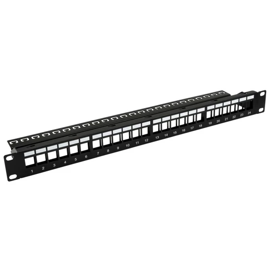 NESTRON NRPP-KEY-124U-H 19" keystone patch panel; 24 port; Cat5e/Cat6/Cat6A kompatibilis; árnyékolat