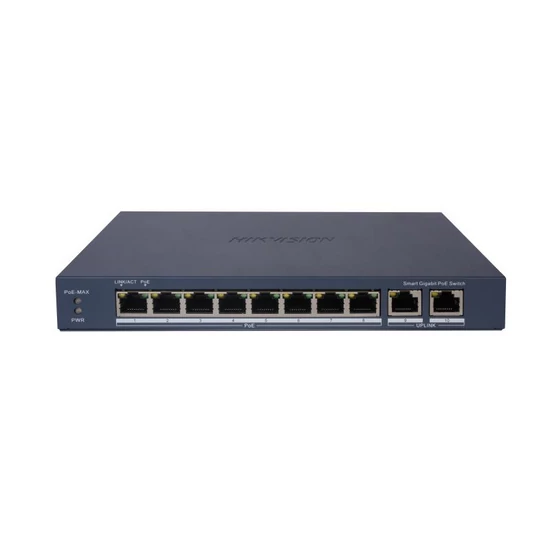HIKVISION DS-3E1510P-EI 10 portos PoE switch ; 8 PoE + 2 RJ45 uplink port; menedzselhető