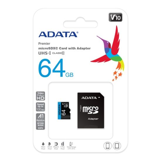 ADATA AUSDX64GUICL10A1-RA1 MicroSD kártya - 64GB microSDXC UHS-I Class10 A1 V10 + adapter