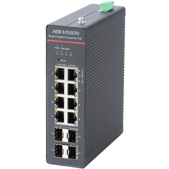 HIKVISION DS-3T1512HP-SI-8P4F/No Power unit Ipari Gigabit POE Switch, 300W, 8 rj45 port+4 SFP port,
