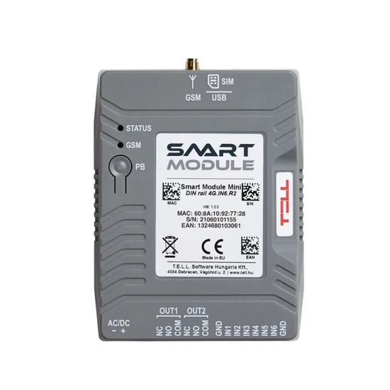 TELL Smart-Module-Mini Smart Module Mini 4G kommunikátor; 6 zónabemenet; 2 relés kimenet; DIN sínre