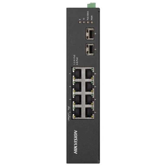 HIKVISION DS-3T0510HP-E/HS 10 portos ipari Gbit PoE switch ; 6 PoE+ / 2 HiPoE / 2 SFP uplink port; n