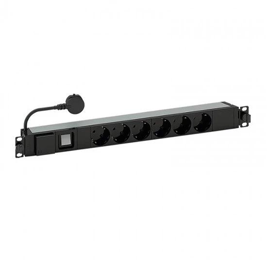 LEGRAND 646836 elosztó - , 19", 1U, túlfeszültség-védelemmel, 6 aljzat, gyermekvédett, 3 méter