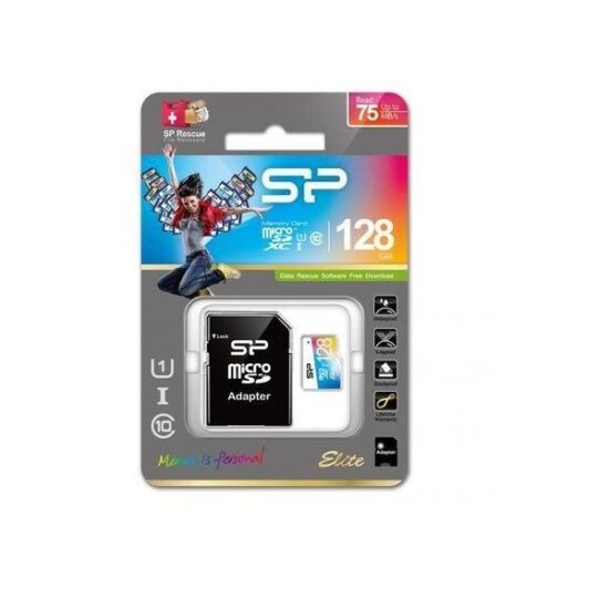 SILICON POWER SP128GBSTXBU1V20SP MicroSD kártya - 128GB microSDXC Elite UHS-1 U1 + adapter