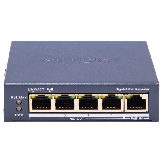 HIKVISION DS-3E0505P-E/R 4 portos gigabit PoE elosztó, extender; max. 200 méter; 60 W PoE budget, 30