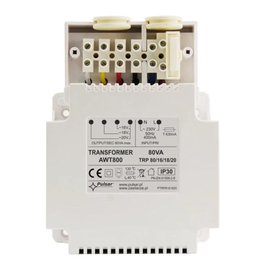 PULSAR AWT800 Transzformátor; 230 VAC / 16/18/20 VAC, 80 VA; IP30