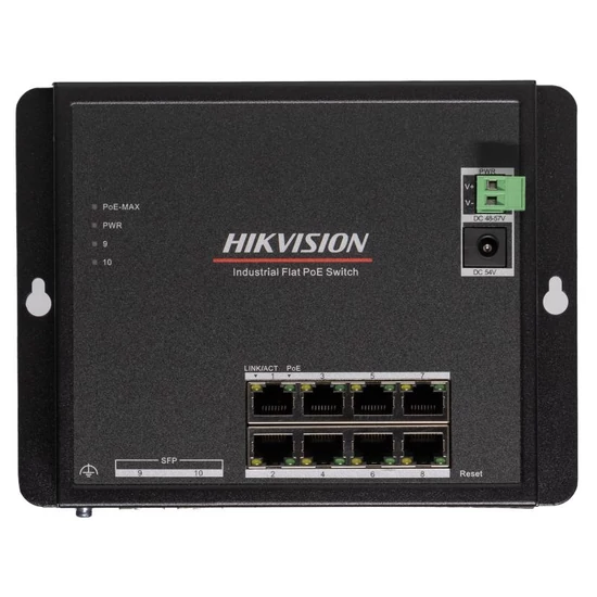 HIKVISION DS-3T1510P-SI-FLT Smart Ipari Gigabit PoE Switch, 240W, 8 PoE port + 2 optikai port