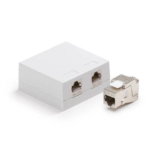 KELINE KE-SMB02-W + KEJ-C6A-S-10G(2) Cat.6A, Falon kívüli doboz 2xRJ45/s, csatlakozóval