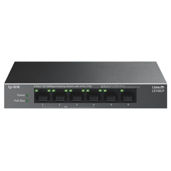 TP-Link LS106LP fémházas, asztali PoE switch, 6 port