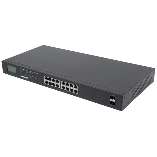 MANHATTAN 561259 Switch PoE - 16 port, 16db 1Gbps PoE++ 2 SFP, rack, LCD kijelző, 802.3at/af, 370W