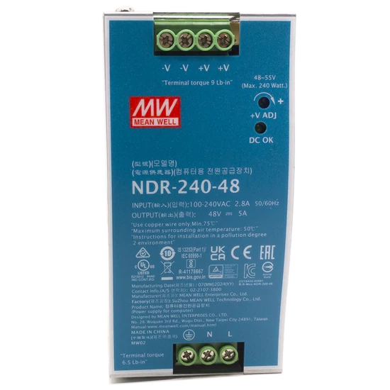 MEAN WELL NDR-240-48 Ipari tápegység; 48V; 5 A; 240W; DIN sínre szerelhető