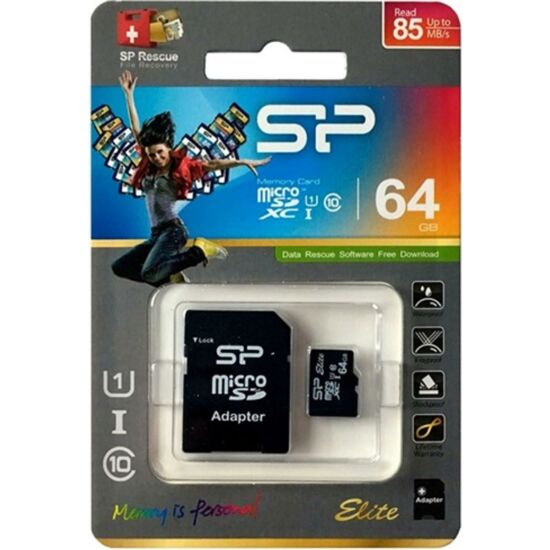 SILICON POWER SP064GBSTXBU1V10SP MicroSD kártya - 64GB microSDXC Elite UHS-1 U1 + adapter
