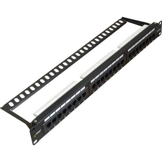PULSAR RP-U24H5 19" patch panel; 24 port; cat5e; árnyékolatlan; tehermentesítővel; 180 fokos modulok