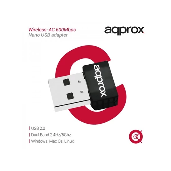 APPROX APPUSB600NAV2 Hálózati Adapter - USB, nano, Dual-Band, 600 Mbps Wireless N