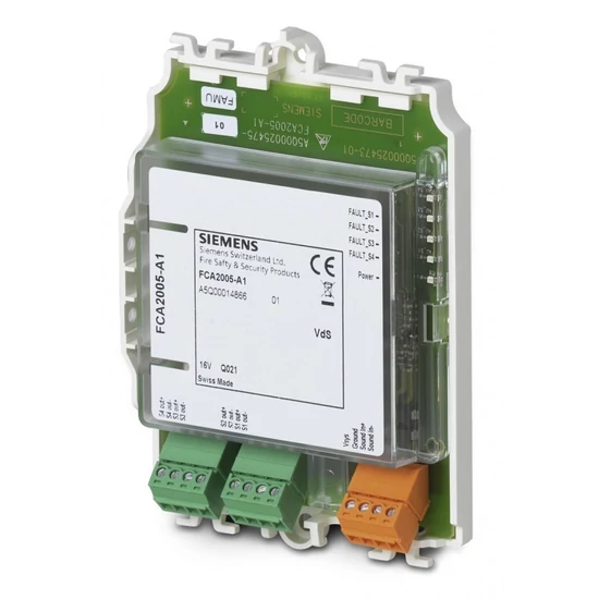 SIEMENS FCA2005-A1 Cerberus PRO hangjelző modul; 4 felügyelt hangjelző vonal; 4×1 A; max. 2 A