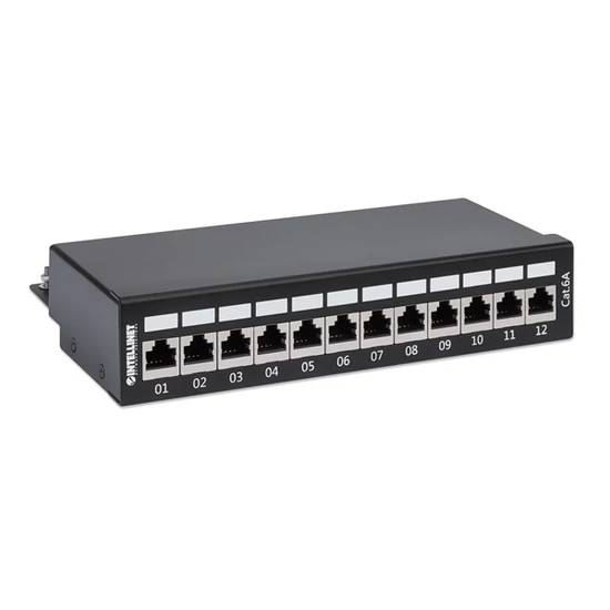 MANHATTAN 720915 asztali patch panel - CAT6A FTP árnyékolt patch panel, 12 portos, Fekete