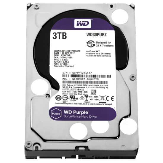 WESTERN DIGITAL WD30PURZ WD Purple; 3 TB biztonságtechnikai merevlemez; 24/7 alkalmazásra; nem RAID kompatibilis