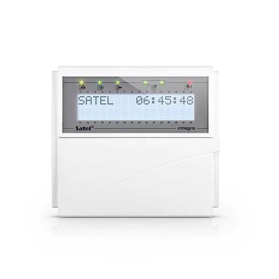 SATEL INT-KLCD-W LCD kezelő INTEGRA központokhoz; lenyíló billentyűzetvédővel; fehér háttérfény
