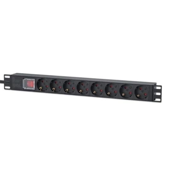 MANHATTAN 715126 elosztó - 19" Rackmount elosztó, 8 aljzat, ki-bekapcsoló, 2m