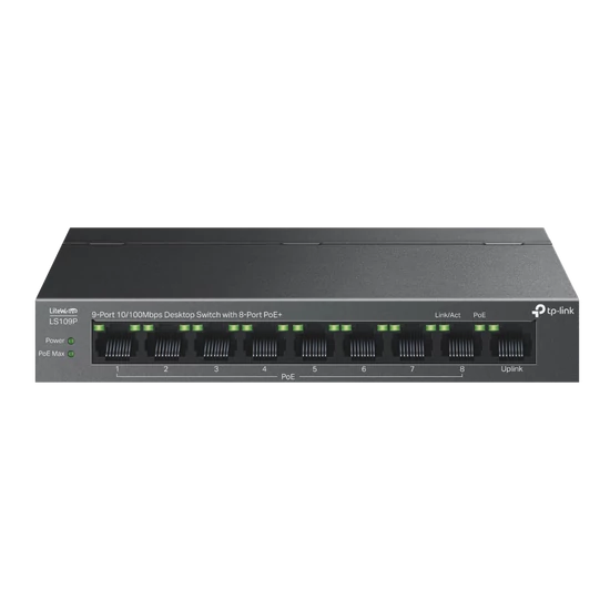 TP-Link LS109P fémházas, asztali PoE switch, 9 port