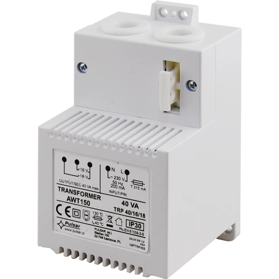 PULSAR AWT150 Transzformátor; 230 VAC / 16/18 VAC, 40 VA; IP30