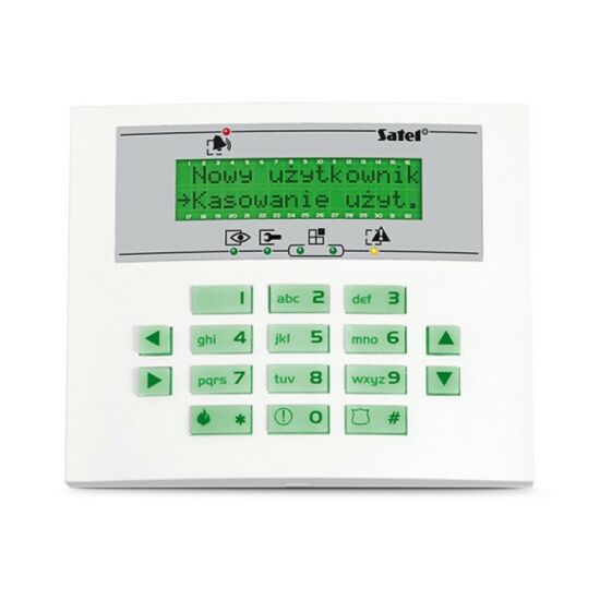 SATEL INT-KLCDS-GR LCD kezelő INTEGRA központokhoz; zöld háttérfény és kijelző
