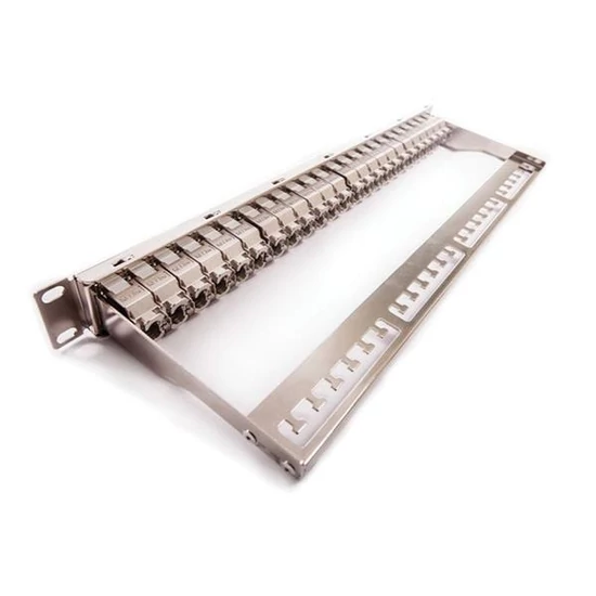 KELINE KEP-C6A-S-10G-NP Patch panel , Kategória 6A, 24xRJ45/s, ezüst, csatlakozókkal, 1U