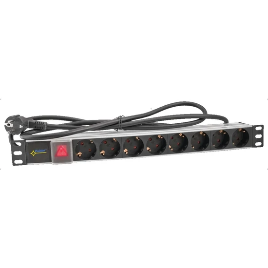 Pulsar RALZ/F Elosztó panel, 8xSCHUKO, kapcsolóval, 1U, 19"