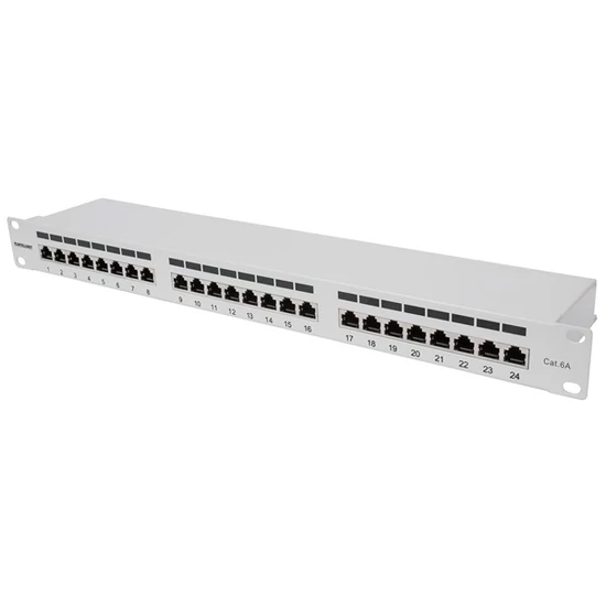 MANHATTAN 720854 Patch panel - CAT6A FTP árnyékolt patch panel, 24 portos, 1U, Szürke