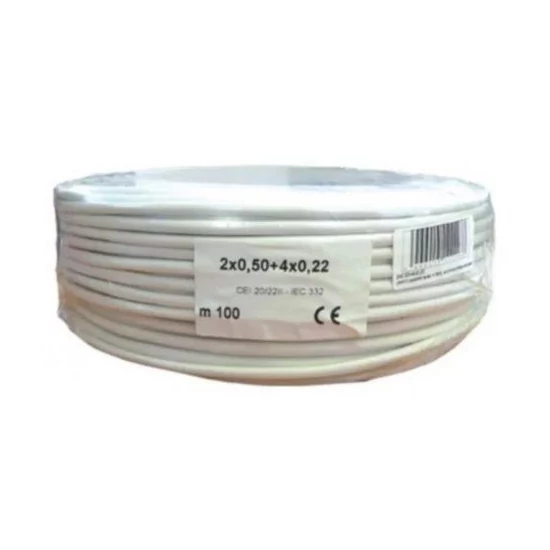 Biztonságtechnikai kábel, kék, 2+4 eres, 2x0,5+4x0,22 mm2, 100 m