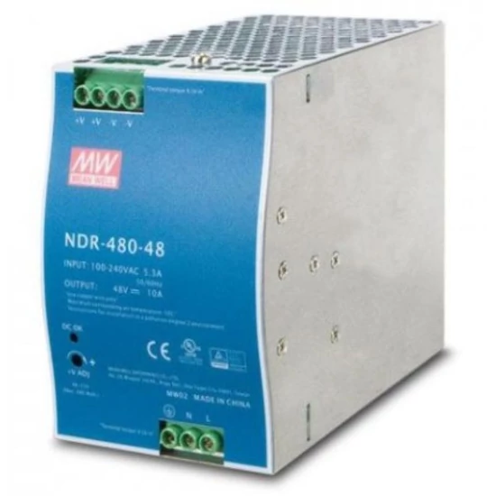 MEAN WELL NDR-480-48 Ipari tápegység; 48V; 10 A; 480W; DIN sínre szerelhető