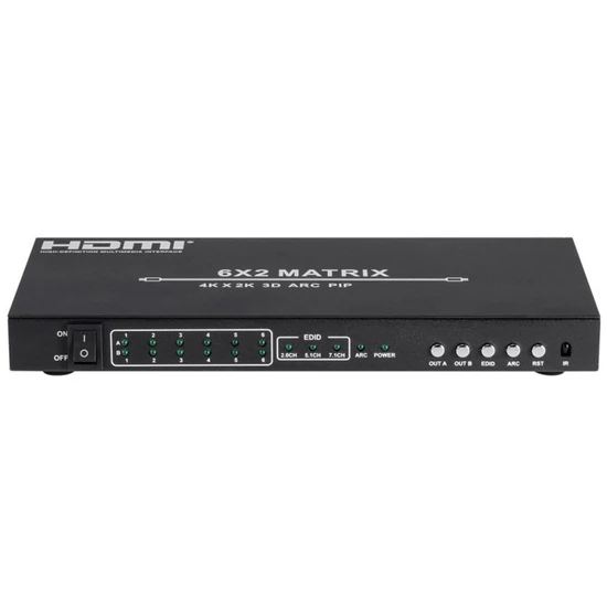 VAMXH6X2 4K HDMI mátrix, 6in-2out, audio EDID, P.I.P , távvezérlővel