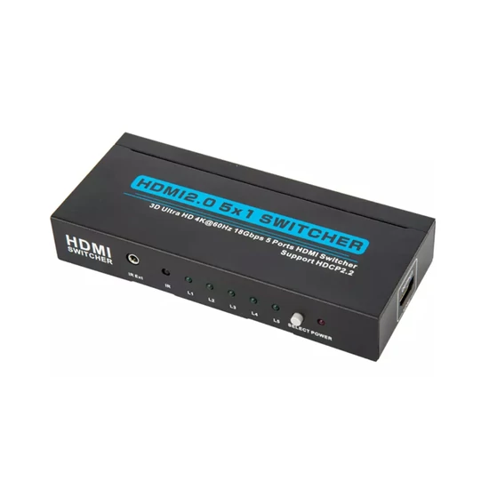 VASEH4K-5 HDMI selector 5in - 1out, 4K 60Hz. Infra távirányító, kábeles infra vevő